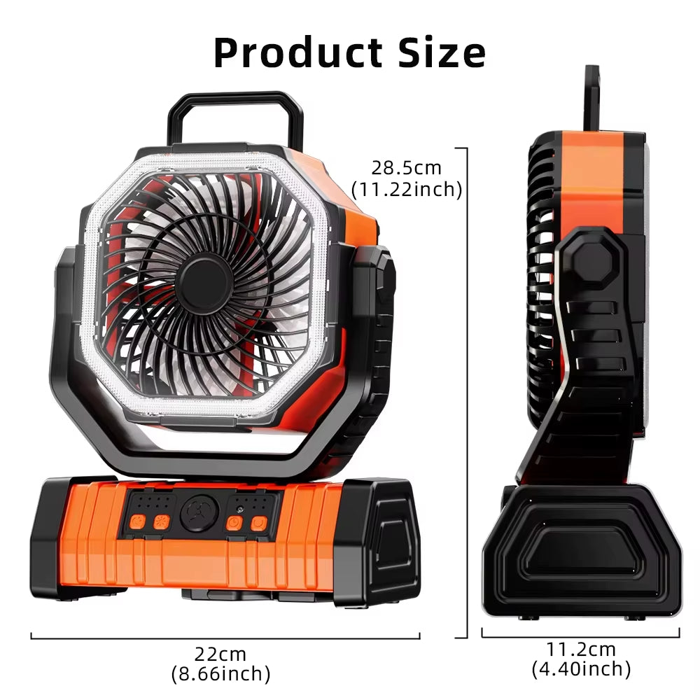 20000Mah Battery Operated Fan Portable Rechargeable Desk/Camping Fan with LED Light and Hook Outdoor Fan for Tent Car Trip
